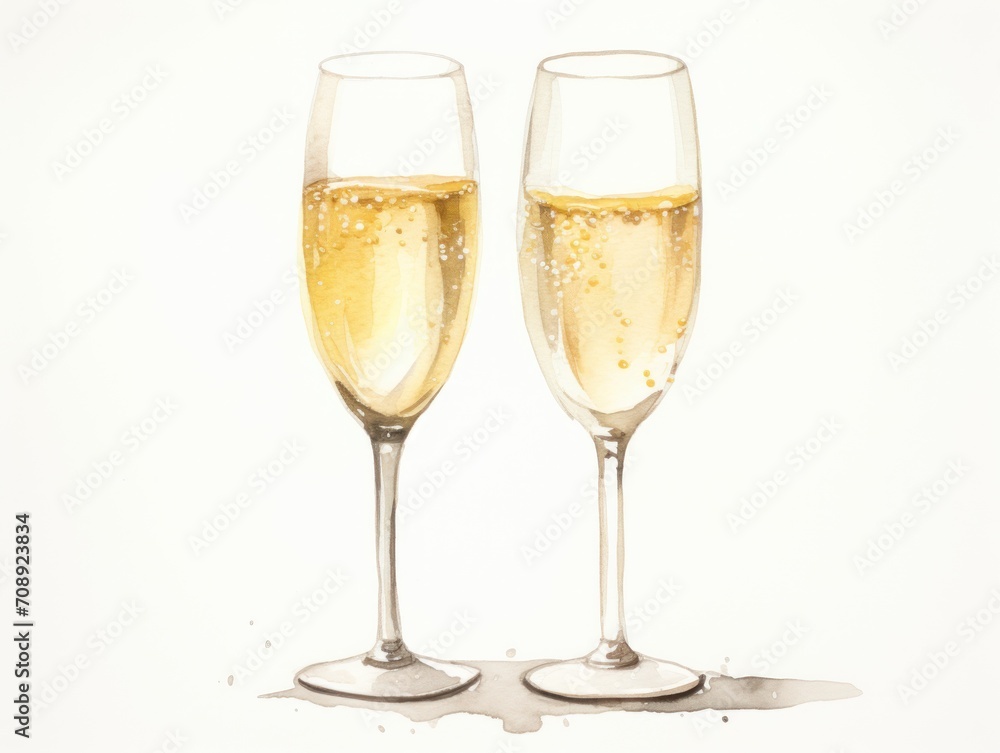 Two Glasses of Champagne isolated on white background. Watercolor illustration. Two Glasses of Champagne isolated on white background. Watercolor illustration.