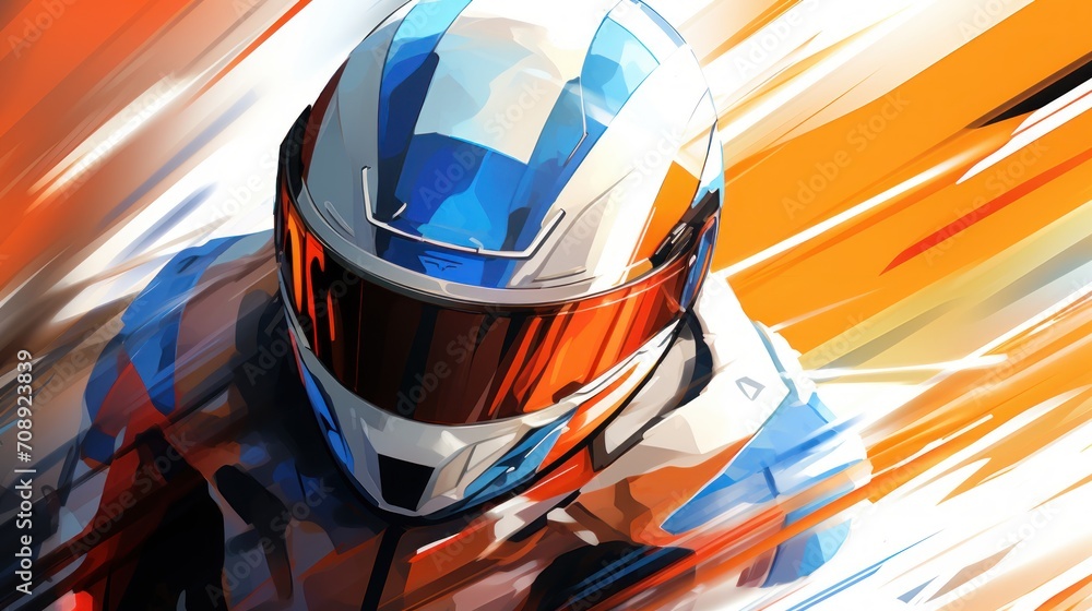Fototapeta premium Painting of Person Wearing Helmet, Motorcyclist