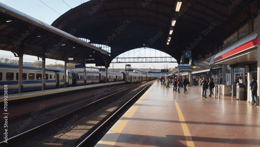 cool view of the train station in the morning made by AI generative
