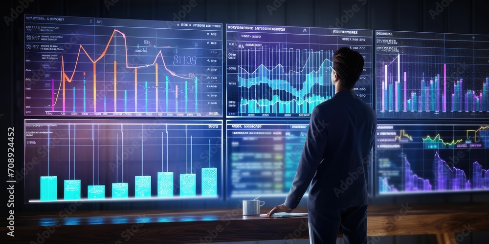 Business intelligence, data analytics and visualization concept. Machine learning, artificial intelligence (AI) and statistical model for predictive analytics and making effective business decision Business intelligence, data analytics and visualization concept. Machine learning, artificial intelligence (AI) and statistical model for predictive analytics and making effective business decision