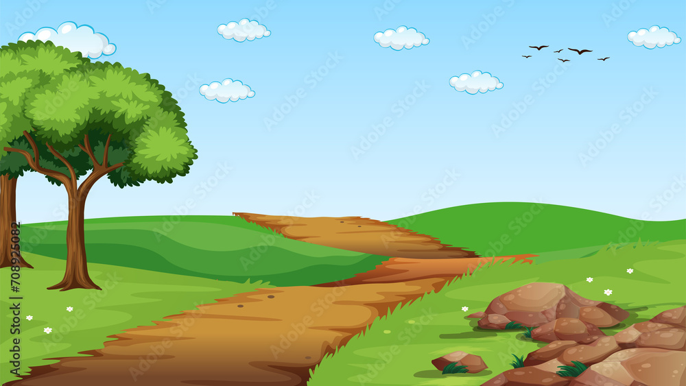 Cartoon Forest Background Vector with road forest background with road vector background for cartoon
