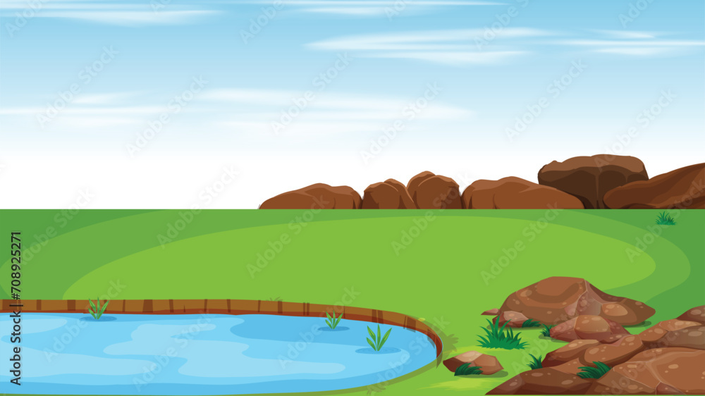 Nature Bliss Cartoon Forest Background with water Vector for cartoon background for animation