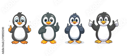 set of penguin giving thumbs up, illustration
