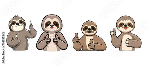 set of sloth giving thumbs up, illustration, sloth vector design