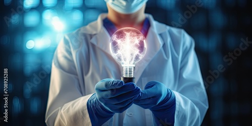 Tela healthcare in medical technology concept, medicine doctor hold the light bulb in