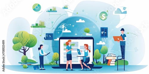 LMS - Learning Management System concept. Online learning platform. HR manager planning and analysis corporate learning management system to streamline content delivery and measure the effectiveness