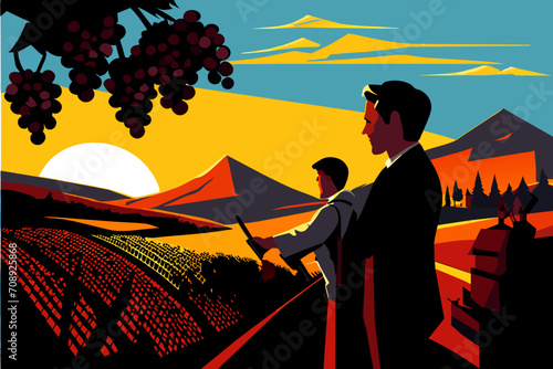 Family-owned vineyard. vektor illustation