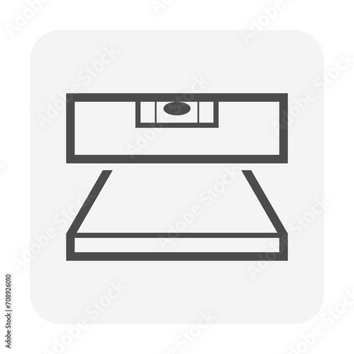 Tile floor construction or renovation vector icon. Include spirit level tool to install, laying and measure balance for interior of home building i.e. bathroom, shower room by worker, tiler or builder