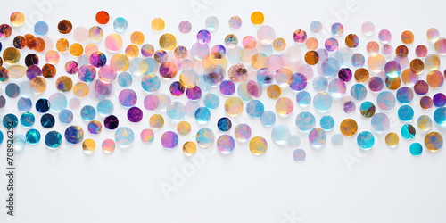 halographic sequins on a white background  multi-colored sparkles  confetti scattered on a white background