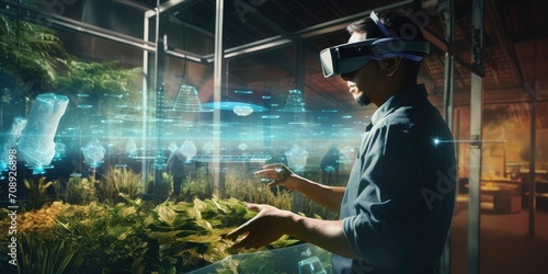 Smart farming ,agriculture concept, farmer use data augmented mixed virtual reality integrate artificial intelligence combine deep, machine learning, digital twin, 5G, industry 4.0 technology