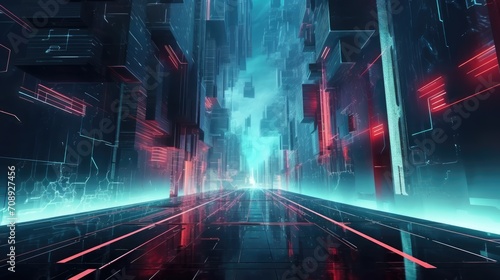 Dark futuristic cityscape with glowing lights and towering buildings, a mesmerizing vision of a cyberpunk metropolis