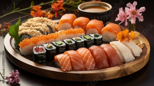 Sushi Plate for E-Commerce Websites - Stunning Flat Layout. A plate of sushi, top view.