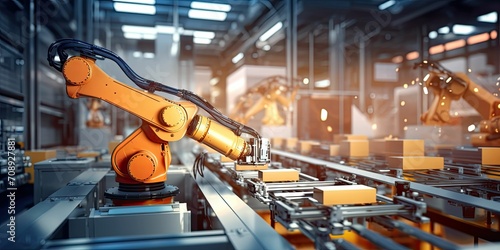 Using automation process to increase productivity. Industrial management in efficiency and efficient process with robotic process automation (RPA). 3D rendering AI robot in factory automation