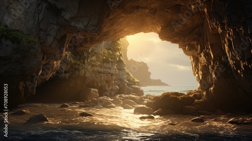 Coastal Cave: Illuminated by the Radiant Light of Nature