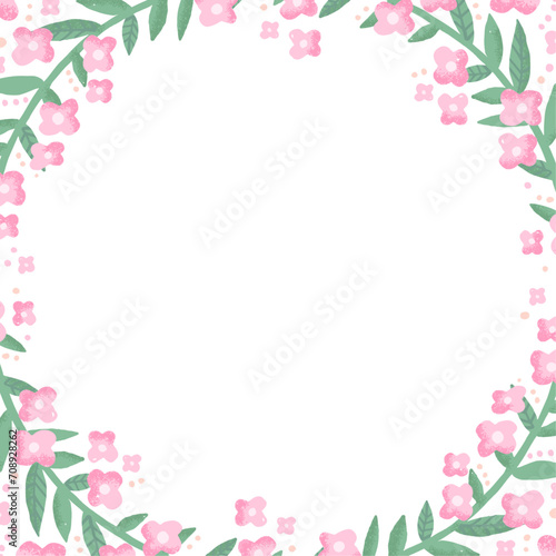 手描きの草花　フレーム・背景素材／白背景（正方形） © Katie（カチエ）