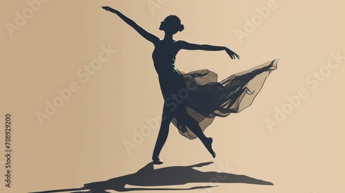 a silhouette of a ballerina in a dress with her arms in the air and her leg in the air with her right hand out and her left leg in the air. photo