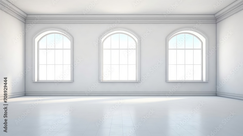 Minimalist Serenity: Empty White Room with Expansive Window
