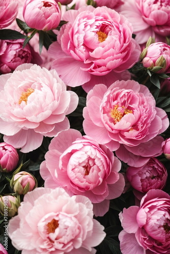 Pink peonies flowers background full frame. Floral pattern, Flowers card, aesthetic poster.