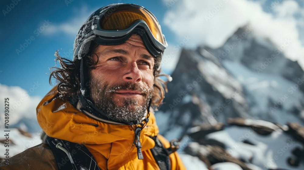 handsome man with Ski goggles, ski clothing and Ski helmet, selfie handsome man with Ski goggles, ski clothing and Ski helmet, selfie