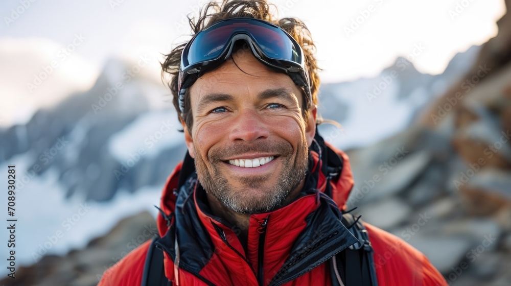 handsome man with Ski goggles, ski clothing and Ski helmet, selfie handsome man with Ski goggles, ski clothing and Ski helmet, selfie