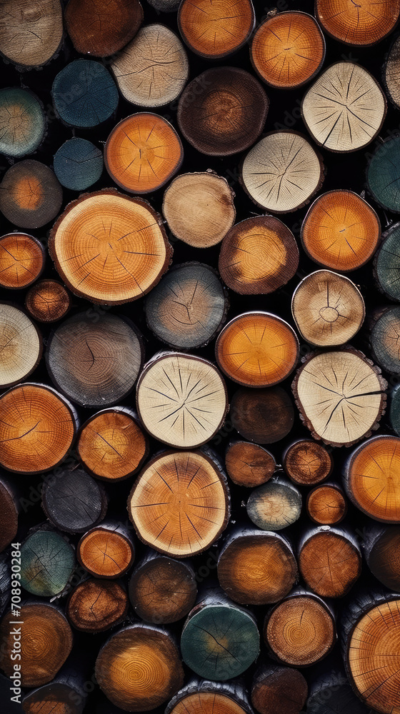 Stacked wood slices, a rustic and natural arrangement showcasing the beauty of organic textures Stacked wood slices, a rustic and natural arrangement showcasing the beauty of organic textures