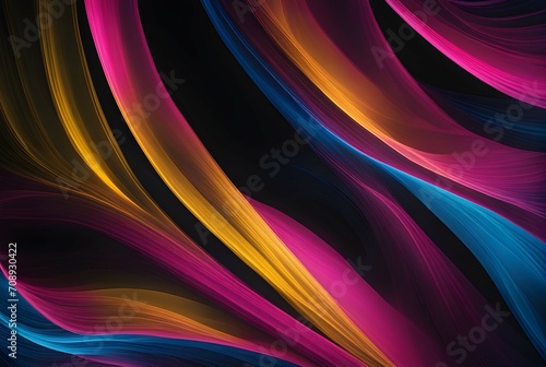 Illustration of vibrant abstract waves on a sleek black background, dynamic colors in a captivating visual symphony.