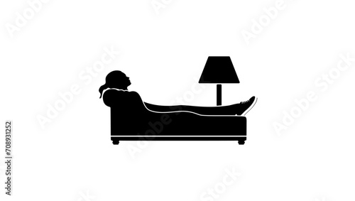 young woman lying on sofa, psychoanalysis, black isolated silhouette