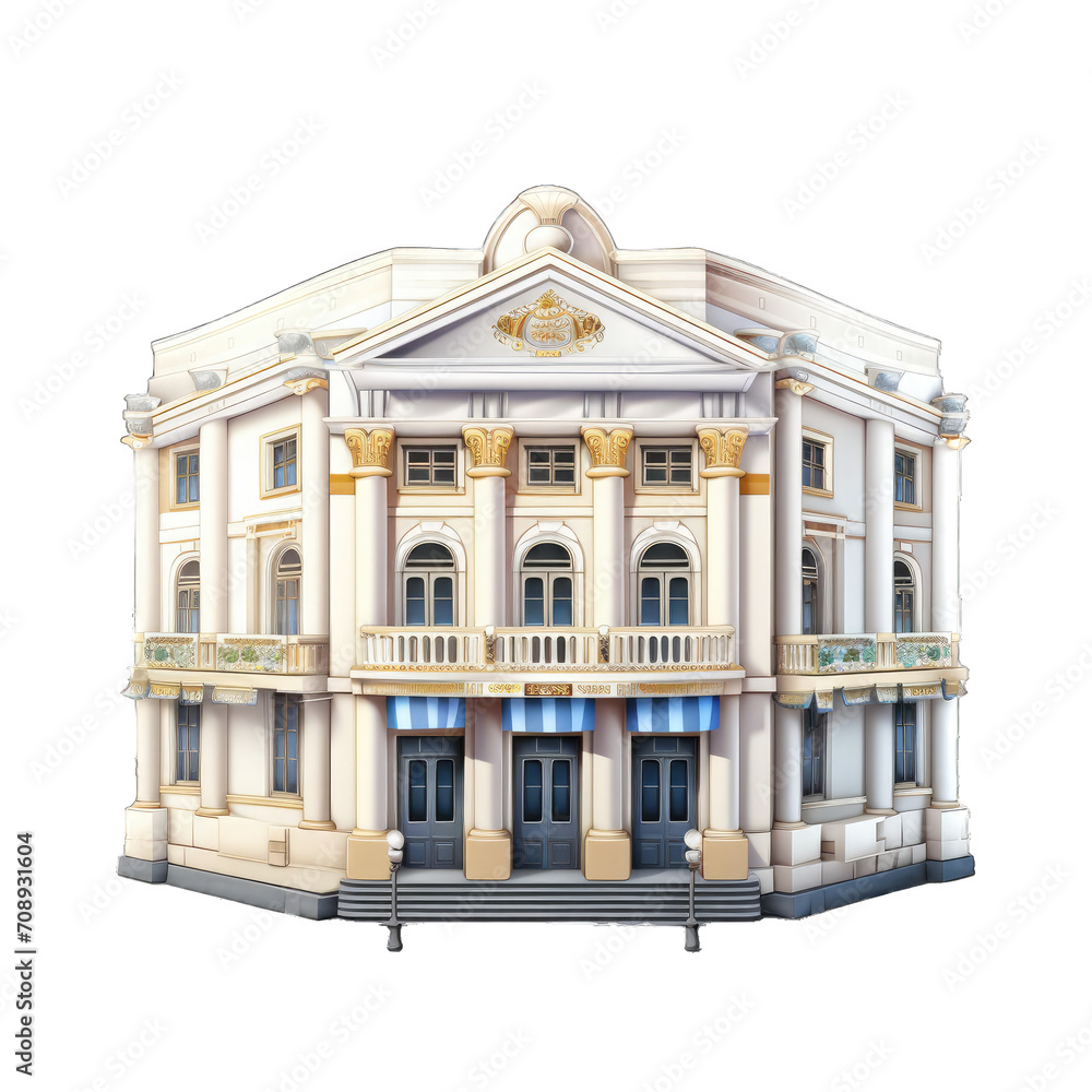 Fototapeta premium An Elegant Theater Building. Isolated on a Transparent Background. Cutout PNG.