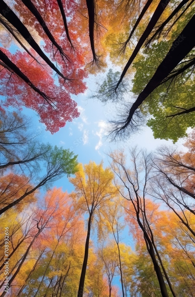 Obraz premium Enchanting Colorful Forest: A Vibrant Tapestry of Trees in Nature's Palette