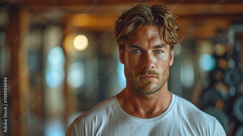 Obraz premium An aesthetically pleasing composition of a stately man in a gym, surrounded by an atmosphere of opulence and contemporary design, portraying the intersection of refined masculinity