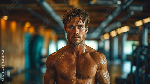 An imposing figure in a gym setting, exuding sophistication while effortlessly navigating a challenging workout circuit, capturing the essence of a stately man seamlessly merging s