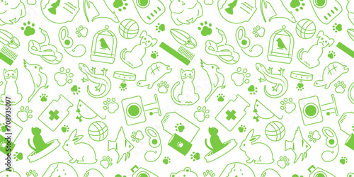 Seamless pet store pattern with flat pictograms.