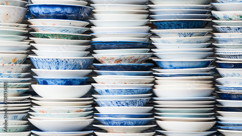 A picture of many  Plates Stacked