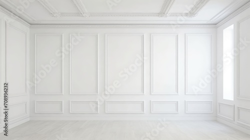Minimalist white empty rooms with ceilings on the floor, a surreal representation of space and perception