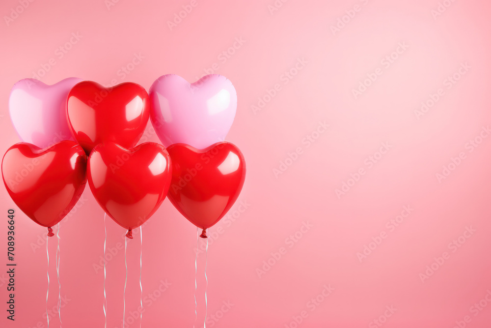 Balloons of Love, Heart Shaped Bunch Soars on a Clear Background - A Festive Display of Affection.