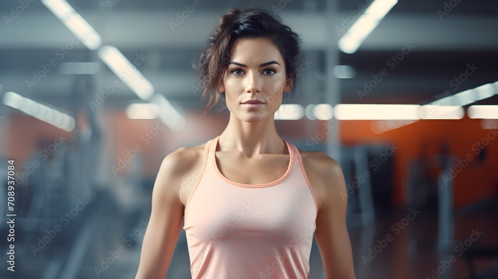 Portrait of sporty and fit woman fitness trainer in gym.