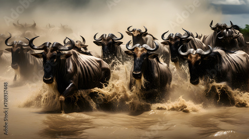 Huge herd of wildebeest migrate together