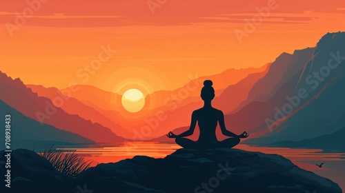  a person sitting in the middle of a body of water with a sunset in the background and mountains in the foreground and a body of water in the foreground.