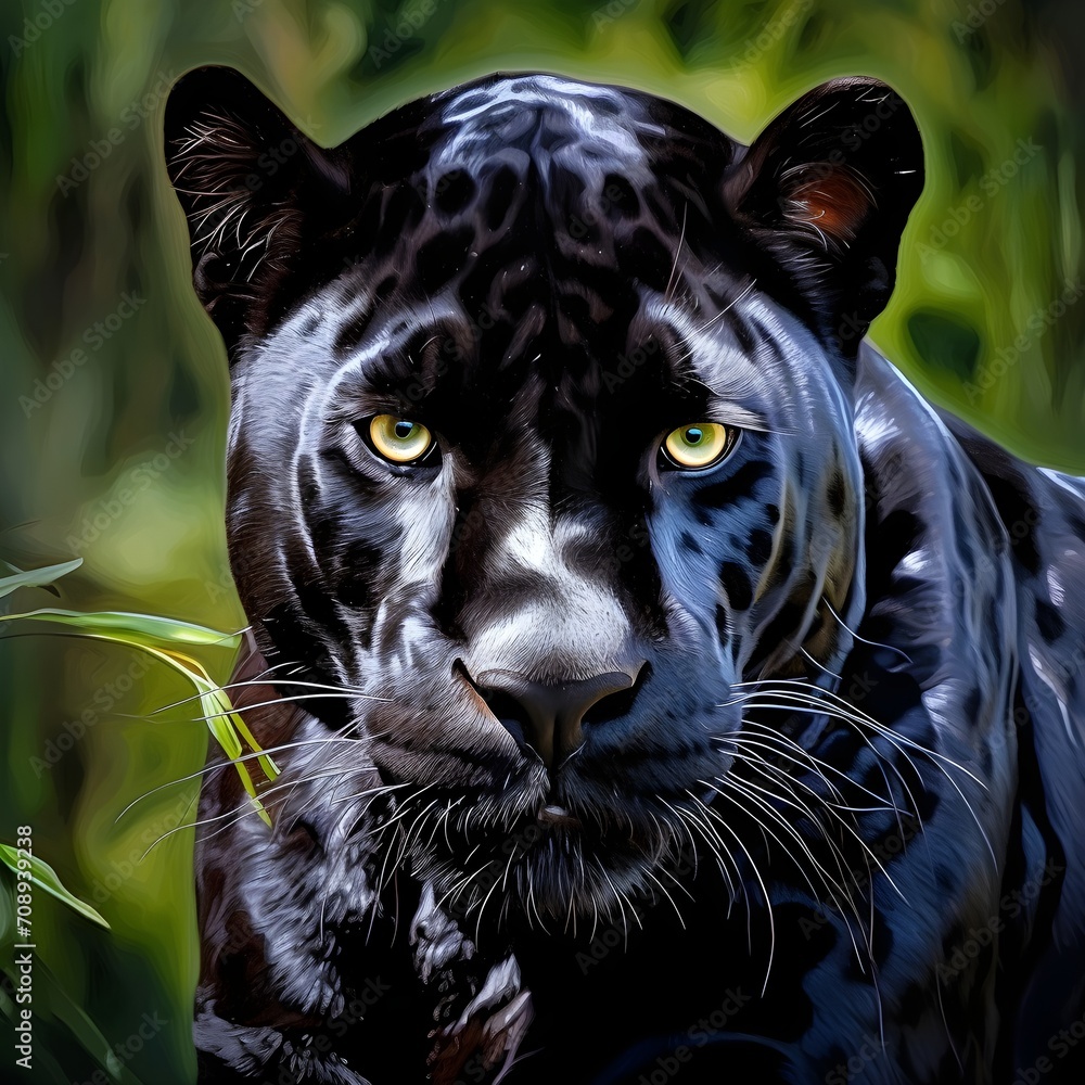 Black panther face, looking at camera with intense expression generative ai Black panther face, looking at camera with intense expression generative ai
