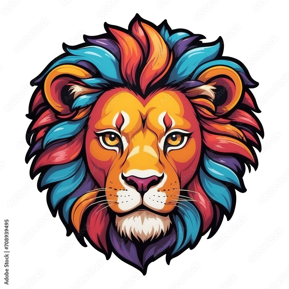 Colorful lion head, high quality, colorful, Detailed illustration of a lion logo, awesome full color,