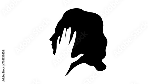 woman in stress, covering her face with her hand, black isolated silhouette
