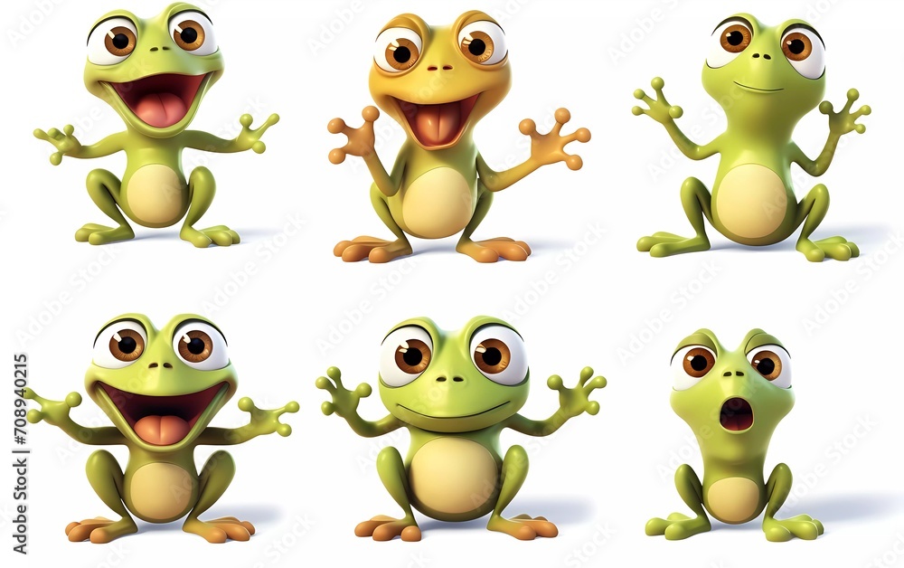 collection of 3d illustrations of cute cartoon froglets, in various styles, on a white background. generative ai collection of 3d illustrations of cute cartoon froglets, in various styles, on a white background. generative ai
