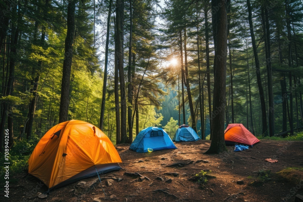 Camping with tents in the forest