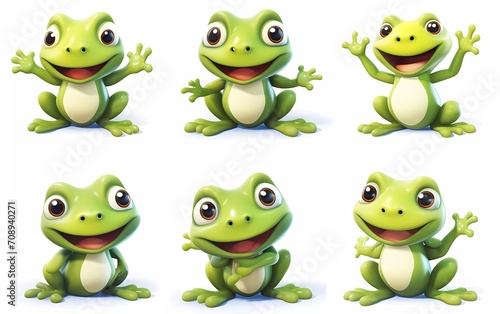 collection of 3d illustrations of cute cartoon froglets  in various styles  on a white background. generative ai