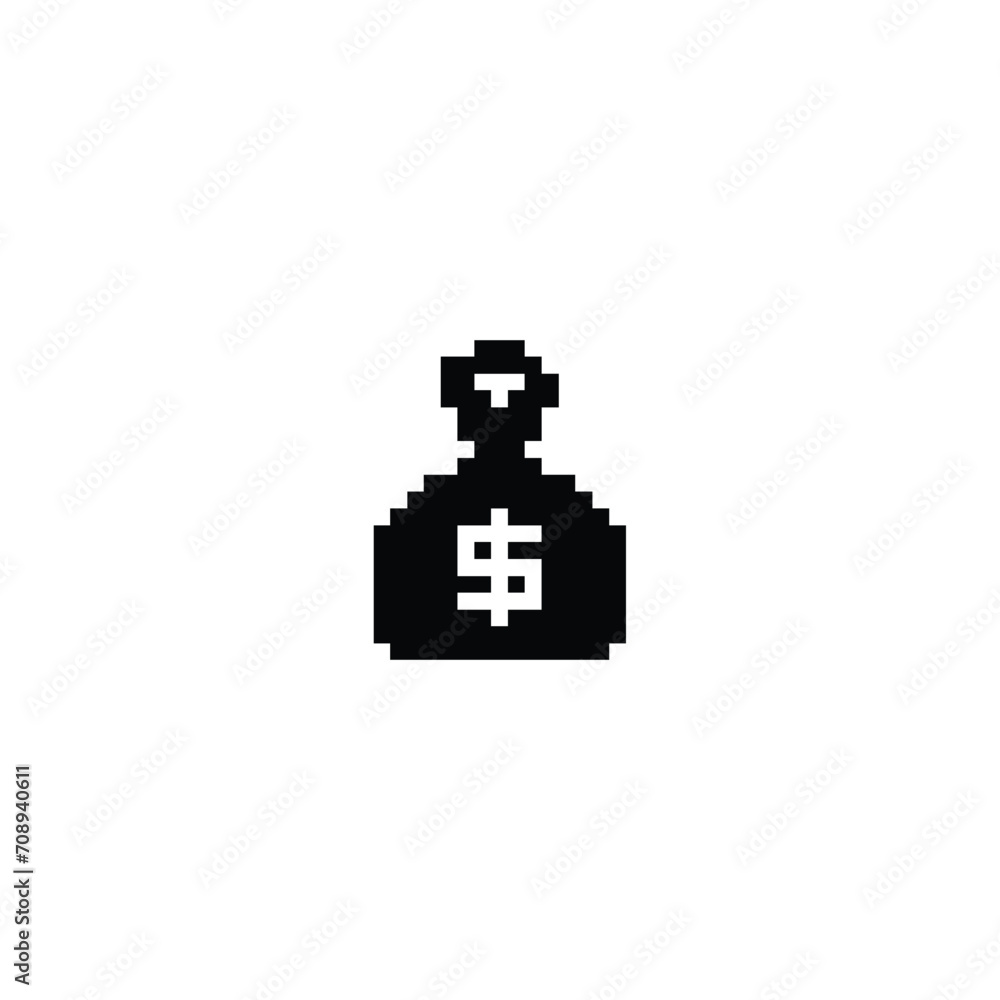Obraz premium this finance icon in pixel art with black color and white background ,this item good for presentations,stickers, icons, t shirt design,game asset,logo and your project.
