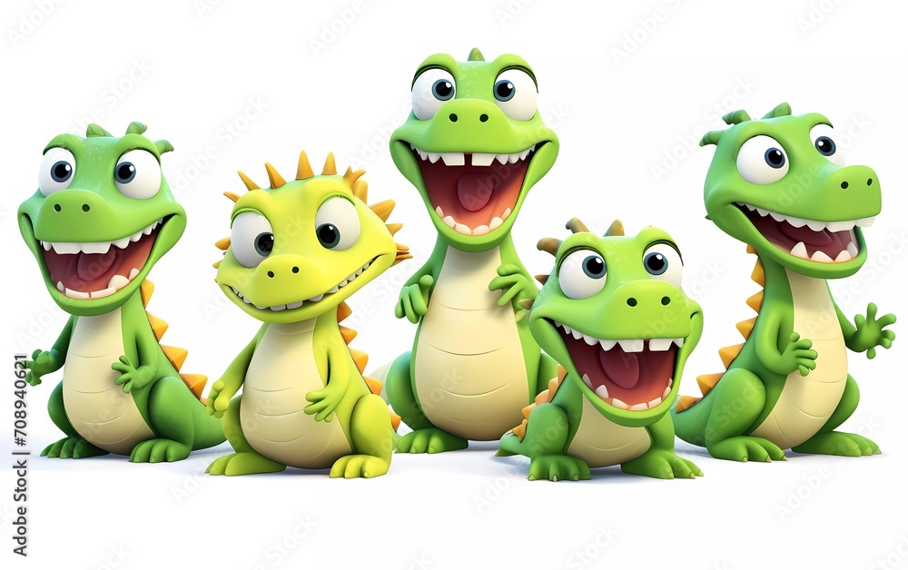 Obraz premium collection of 3d illustrations of cute cartoon crocodiles, in various styles, on a white background. generative ai
