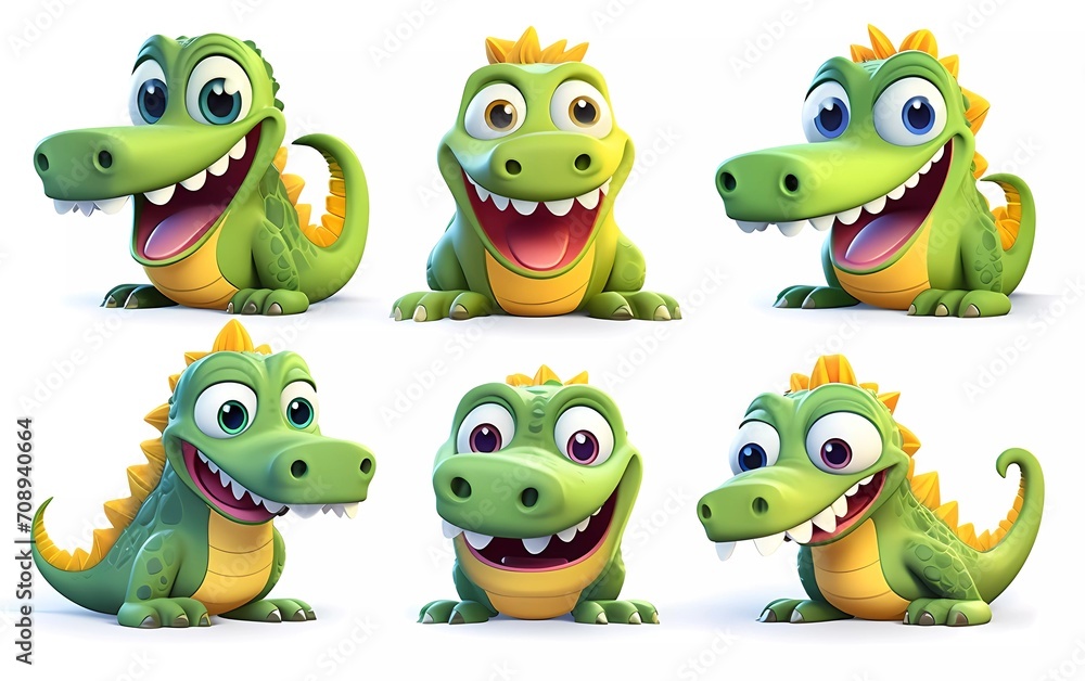 collection of 3d illustrations of cute cartoon crocodiles, in various styles, on a white background. generative ai collection of 3d illustrations of cute cartoon crocodiles, in various styles, on a white background. generative ai