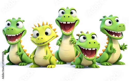 collection of 3d illustrations of cute cartoon crocodiles, in various styles, on a white background. generative ai
