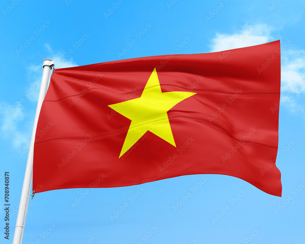 Vietnam flag fluttering in the wind on sky. Vietnam flag fluttering in the wind on sky.