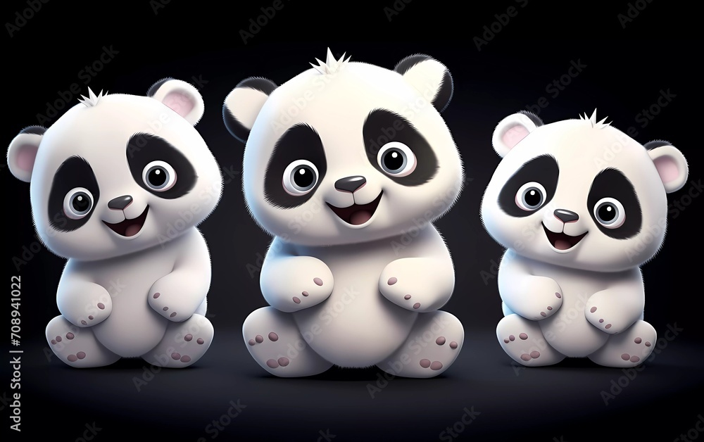 collection of 3d illustrations of cute cartoon polar panda cubs, in various styles, on a white background. generative ai collection of 3d illustrations of cute cartoon polar panda cubs, in various styles, on a white background. generative ai